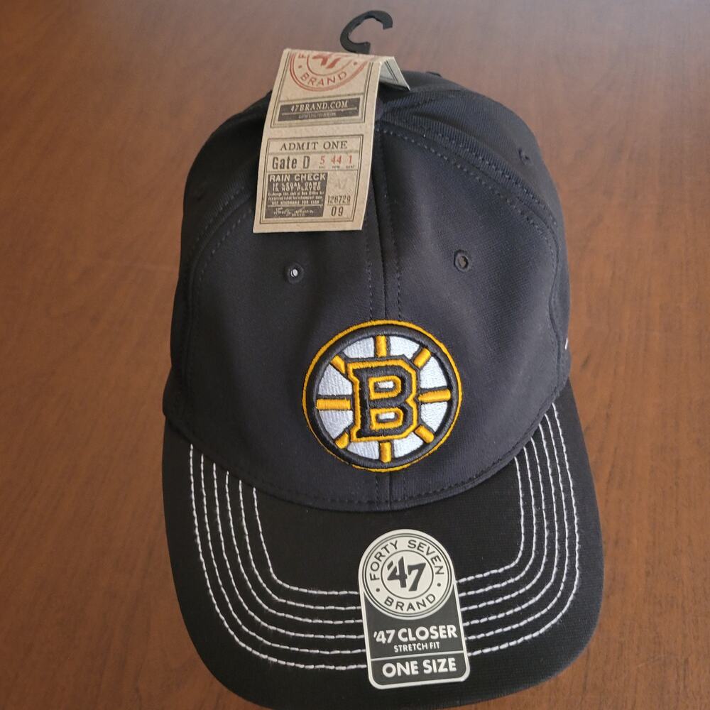 Boston Bruins '47 Brand NHL Black Adjustable Strapback Hat Cat Stretch fit